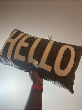 Hello Appliqué Throw Pillow
